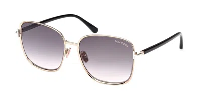 Pre-owned Tom Ford Fern Ft 1029 Shiny Rose Gold/grey Shaded (28b) Sunglasses