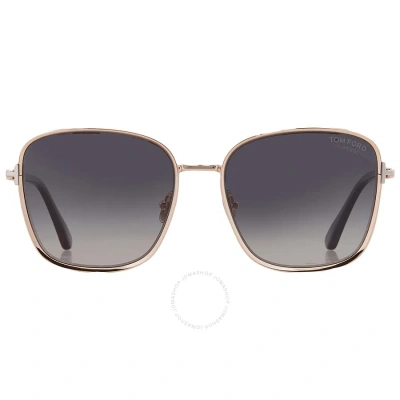 Tom Ford Fern Polarized Smoke Square Ladies Sunglasses Ft1029 28d 57 In Gold / Rose / Rose Gold