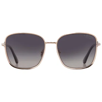 Tom Ford Fern Polarized Smoke Square Ladies Sunglasses Ft1029 28d 57 In Neutral