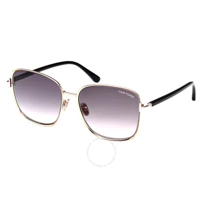 Tom Ford Fern Smoke Gradient Square Ladies Sunglasses Ft1029 28b 57 In Gold