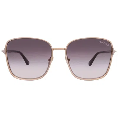Tom Ford Fern Smoke Gradient Square Ladies Sunglasses Ft1029 28b 57 In Purple