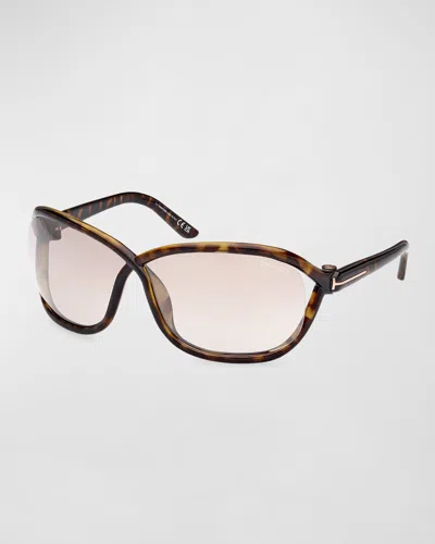 Tom Ford Fernanda Acetate Wrap Sunglasses In Brown