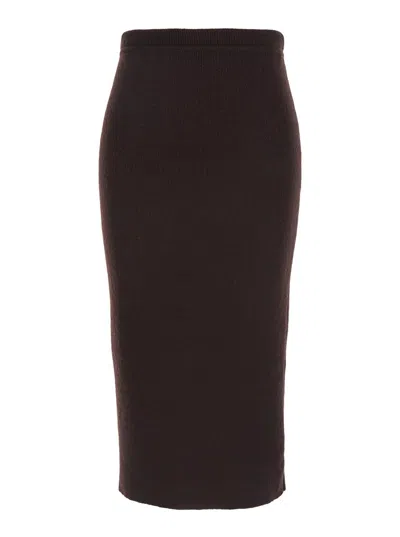 TOM FORD BROWN RIBBED KNIT SKIRT WITH HIGH WAIST AND PENCIL SILHOUETTE IN CASHMERE AND COTTON BLEND WOMAN
