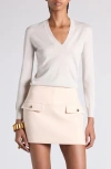 Tom Ford Fine Gauge Cashmere & Silk V-neck Sweater In Aw017 Off White