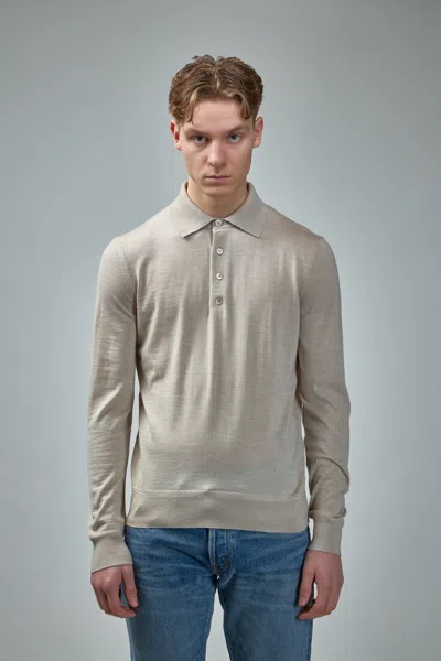 Tom Ford Fine Gauge Pure Wool Ls Polo In Beige