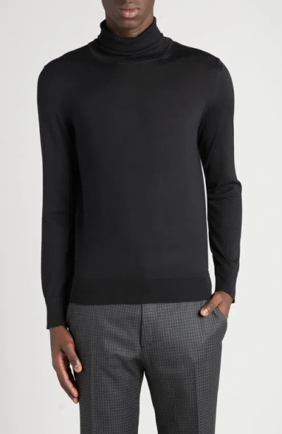 Tom Ford Fine Guage Cashmere & Silk Turtleneck Sweater In Black