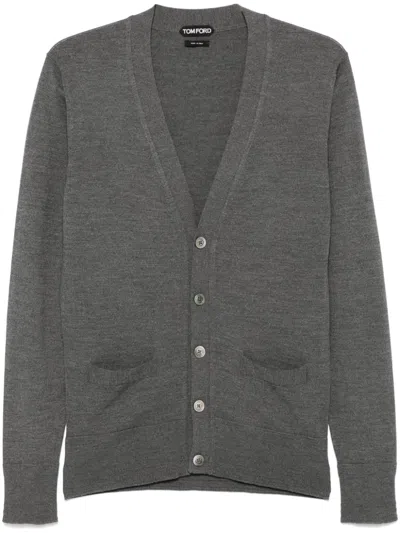 Tom Ford Fine-knit Cardigan In 灰色