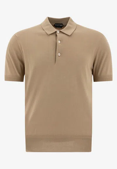Tom Ford Fine Knit Polo T-shirt In Sand