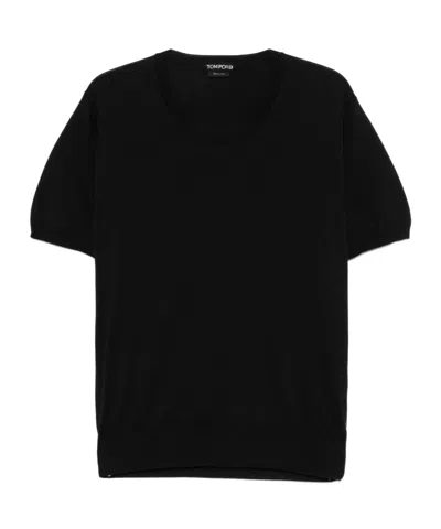 Tom Ford Placed Rib Slim-fit Lyocell And Cotton-blend Jersey T-shirt In Black