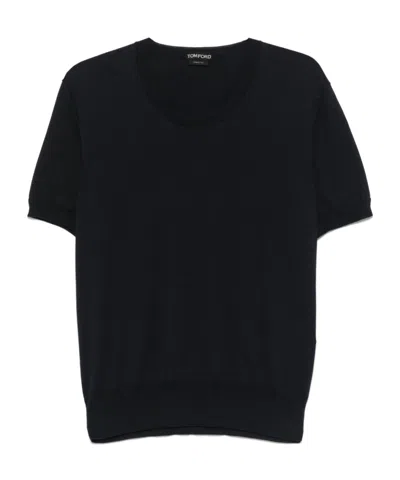 Tom Ford Placed Rib Slim-fit Lyocell And Cotton-blend Jersey T-shirt In Black