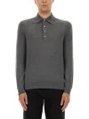 Tom Ford Grey Long-sleeved Polo Shirt With Classic Collar And Refined Trim In Gray