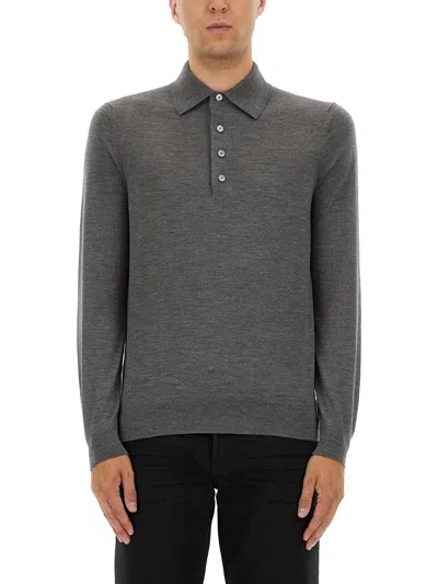 Tom Ford Fine Merino Virgin Wool Polo Shirt In Gray