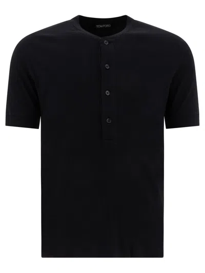 Tom Ford Fine-ribbed Logo Embroidered T-shirt In Black