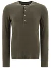 Tom Ford Henley T-shirt In Moss Green Modal Cotton With Mother-of-pearl Buttons In Green
