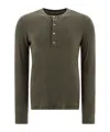 Tom Ford Henley T-shirt In Moss Green Modal Cotton With Mother-of-pearl Buttons In Green