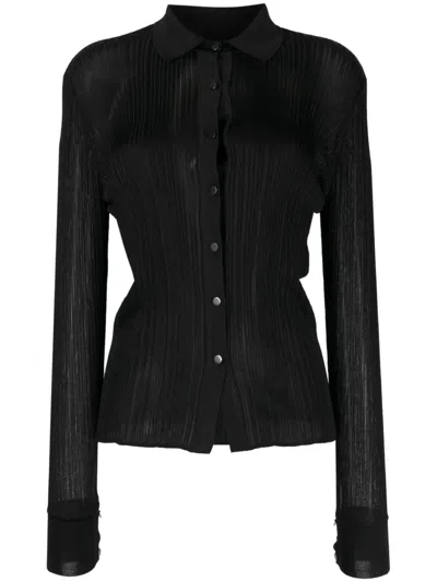 Tom Ford Fine Ribbed Polo-collar Shirt In Black