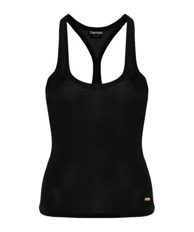 Tom Ford Silk Racerback Scoop Neck Tank Top In Black