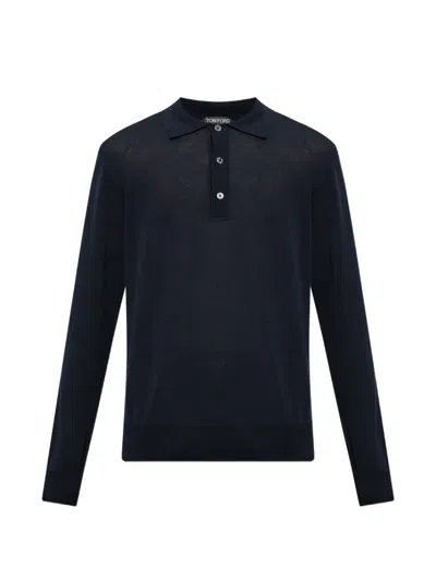 Tom Ford Fine-gauge Silk Linen Polo In Blue