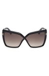 Tom Ford Fiore 63mm Oversize Gradient Butterfly Sunglasses In Black Eco/t Logo/smoke