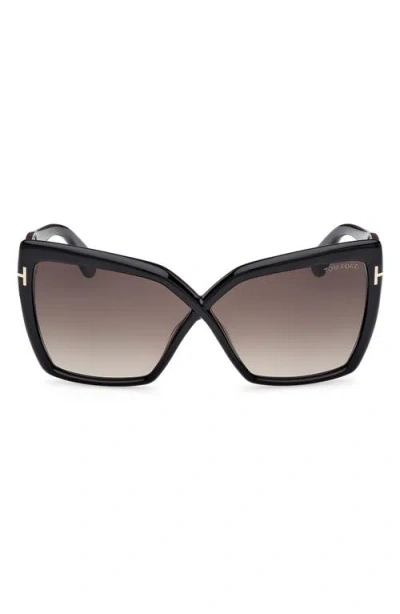 Tom Ford Fiore 63mm Oversize Gradient Butterfly Sunglasses In Black Eco/t Logo/smoke