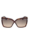 Tom Ford Fiore Acetate Butterfly Sunglasses In Dark Havana Eco/t Logo