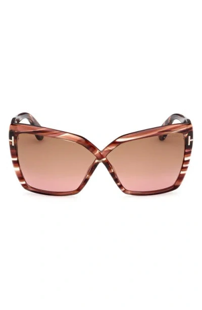 Tom Ford Fiore 63mm Oversize Gradient Butterfly Sunglasses In Striped Burgundy/champagne
