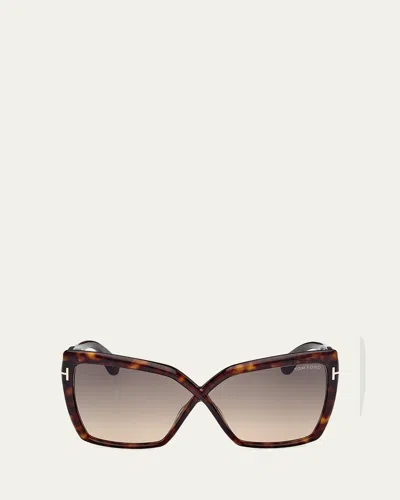 Tom Ford Fiore Acetate Butterfly Sunglasses In Shiny Dark Havana