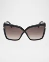 Tom Ford Fiore Acetate Butterfly Sunglasses In Shiny Black