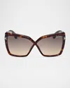 Tom Ford Fiore Acetate Butterfly Sunglasses In Shiny Dark Havana