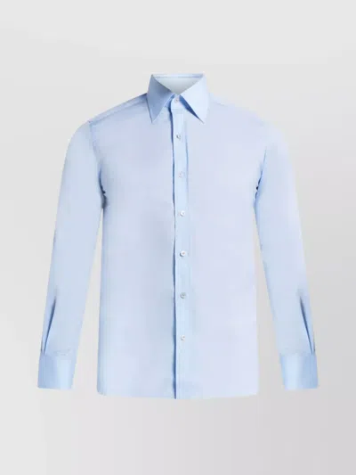 Tom Ford Fitted Shirt With Long Sleeves And Spread Collar In Blue