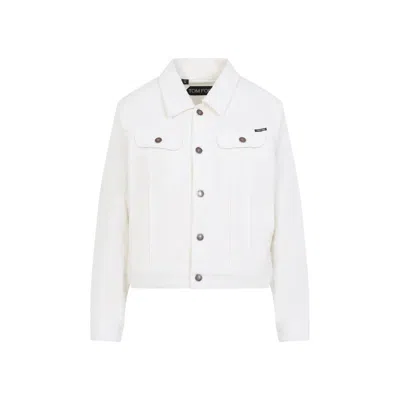 Tom Ford Branded Label Detail Denim Jacket In White