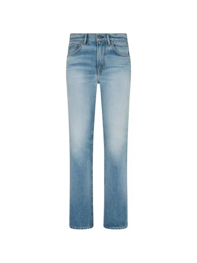 Tom Ford Stone Washed Denim Straight Fit Pants In Blue