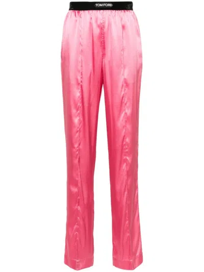 TOM FORD FLAMINGO PINK STRETCH-SILK TROUSERS