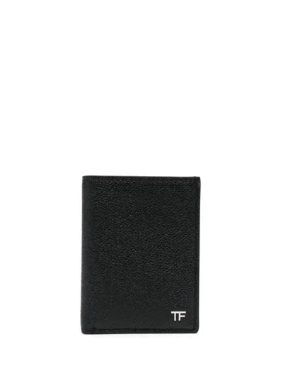 Tom Ford Flap Card Case Ft Silver In Black