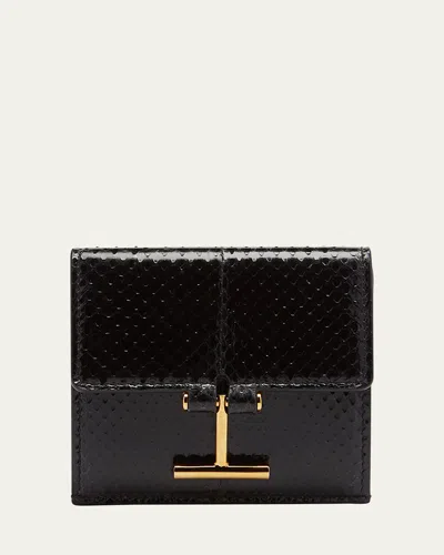 Tom Ford Flap Card Holder In Snake-embossed Leather In Black