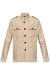 Tom Ford Brushed Cotton Satin Stand Collar Outershirt In Neutral