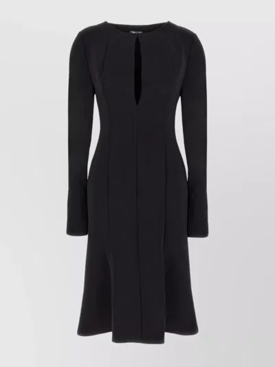Tom Ford Flared Hemline Midi-length Dress With Keyhole Neckline In Black