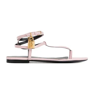 Tom Ford Flat Pastel Pink Grained Calf Leather Sandals