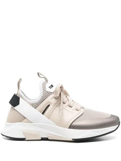 Tom Ford Jago Mixed Material Sneakers In Beige