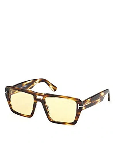 Tom Ford Flat Top Square Sunglasses, 56mm In Havana/yellow Solid