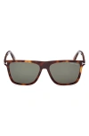 Tom Ford Fletcher 57mm Polarized Square Sunglasses In Blonde Havana/t Logo/green