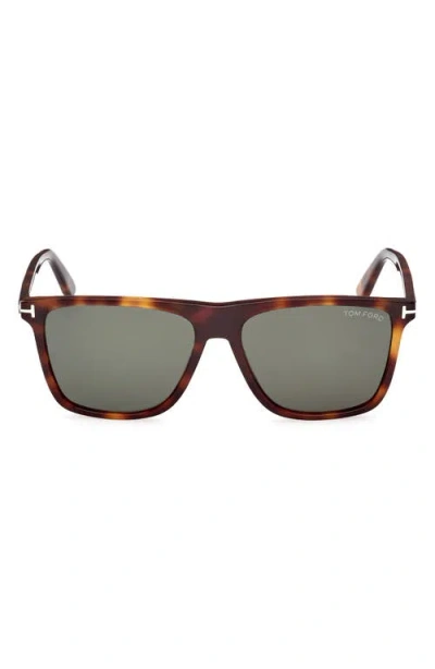Tom Ford Fletcher 57mm Polarized Square Sunglasses In Blonde Havana/t Logo/green