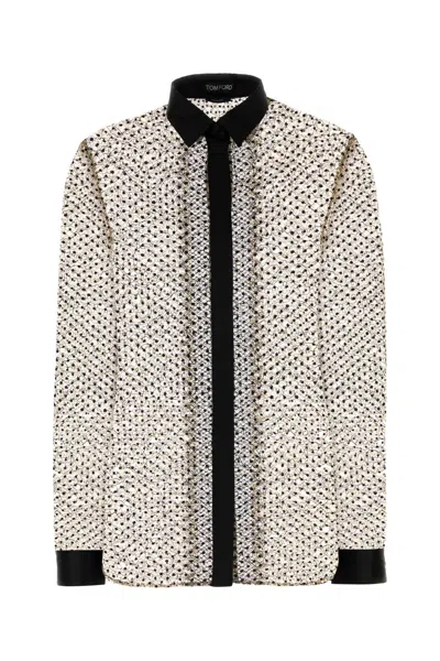 Tom Ford Flock Polka Dot Lace Lace-encrusted Shirt In White