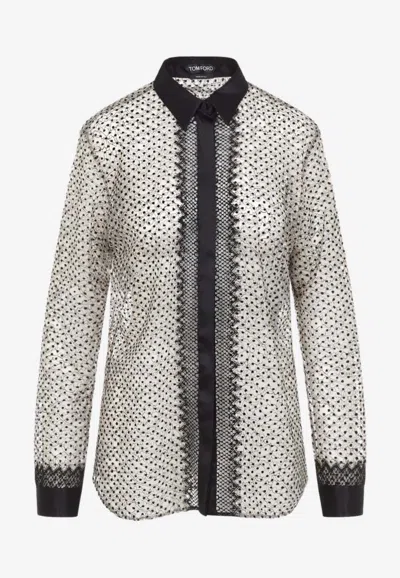 Tom Ford Nude Beige Flock Polka Dot Shirt In Black