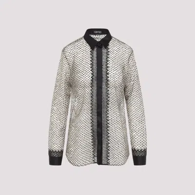 Tom Ford Flock Polka Dot Lace Lace-encrusted Shirt In White