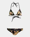 Tom Ford Floral-print Buckle Triangle Bikini Set In Combo Blac