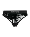 Tom Ford Floral-print Logo-waist Thong In Black