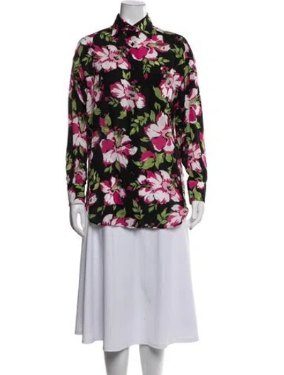 Pre-owned Tom Ford Floral Print Long Sleeve Blouse In Black/pink