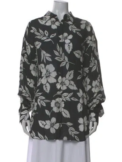 Pre-owned Tom Ford Floral Print Long Sleeve Blouse In Gray