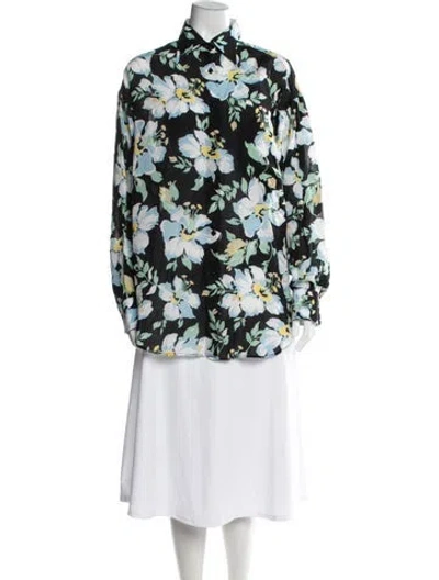 Pre-owned Tom Ford Floral Print Long Sleeve Blouse In White